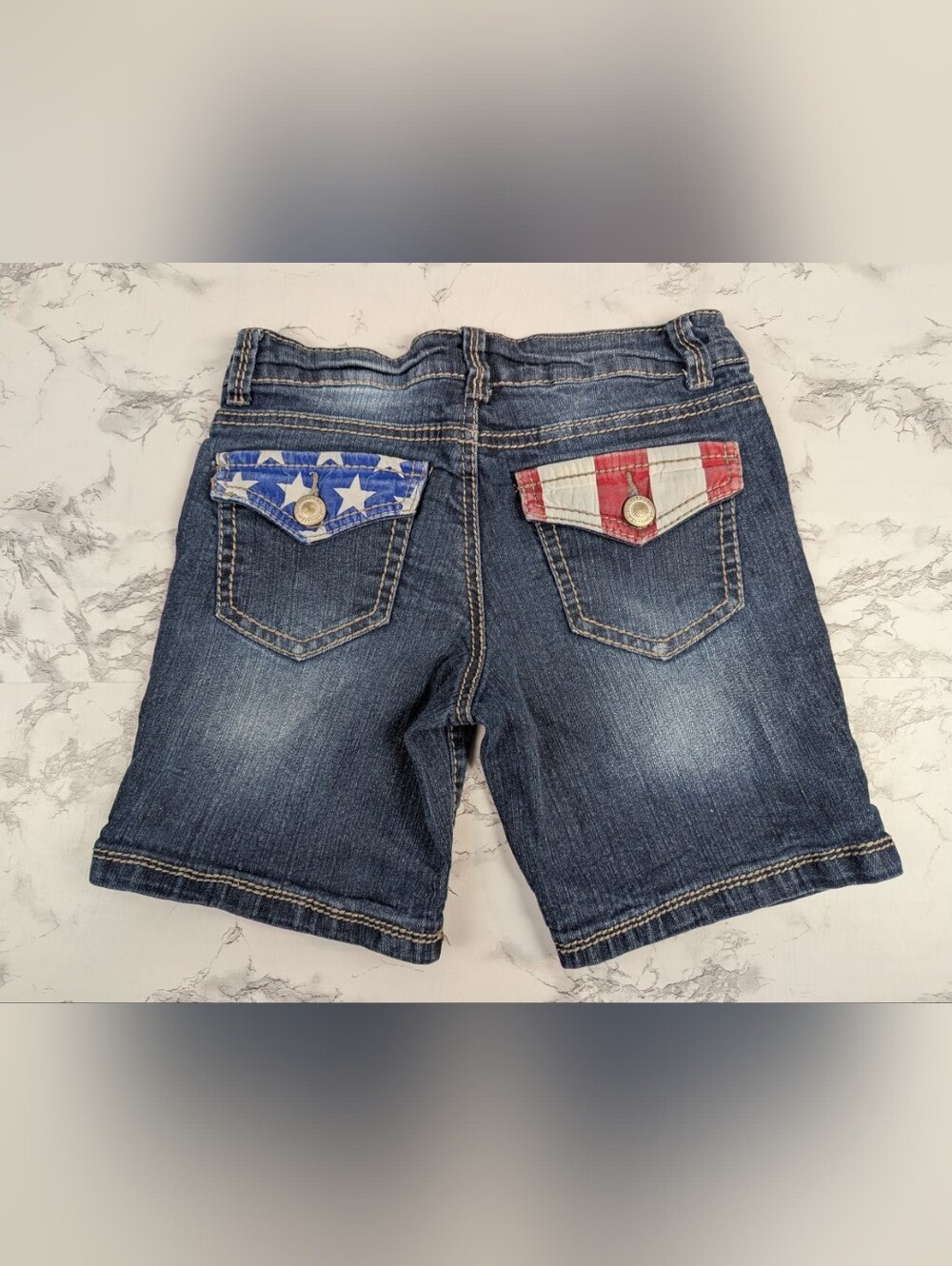 l.e.i. Ashley Low Rise American Flag Pocket Denim Shorts Size 1 Y2K Retro